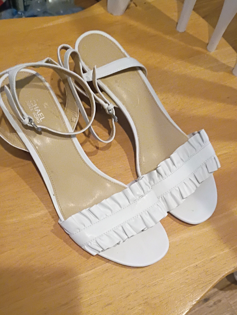 Michael Kors White Ruffle Front Ankle-Strap Sandals